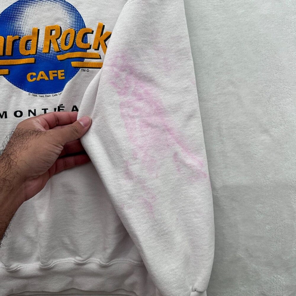 Vintage Hard Rock Cafe Sweatshirt Mens M White Montreal Canada Pullover 80s - Picture 9 of 12